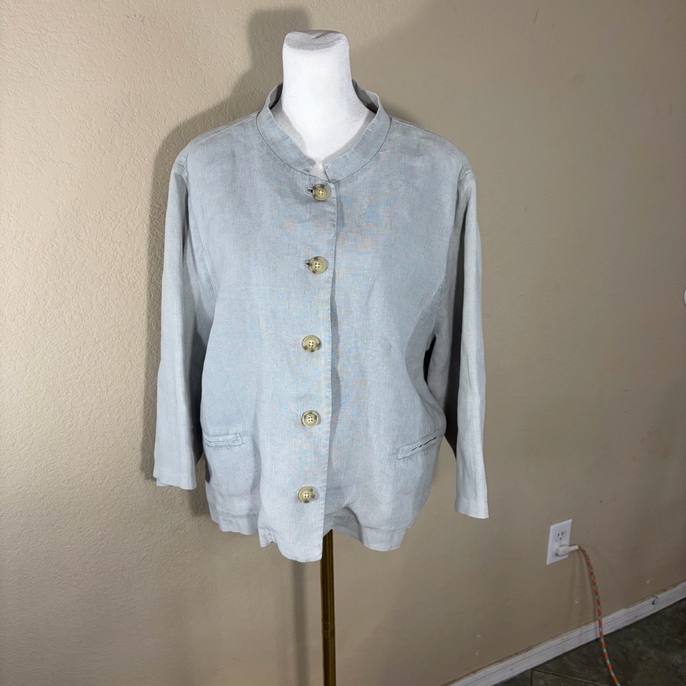 Poetry Linen Blazer Jacket Light Gray Button Front Womens Sz 16 Minimalist
